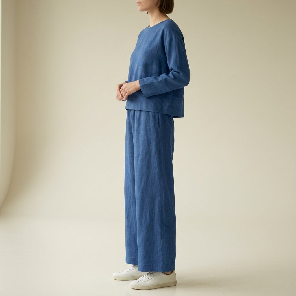 Conjunto de lino de pierna ancha para mujer-Sets for women-Casaluzia