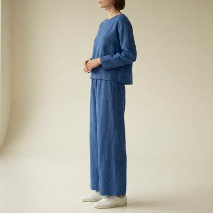 Conjunto de lino de pierna ancha para mujer-Sets for women-Casaluzia