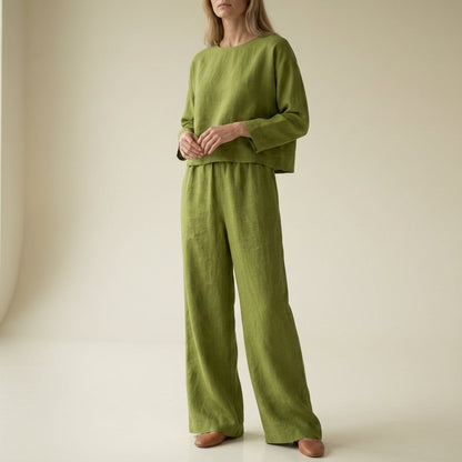 Conjunto de lino de pierna ancha para mujer-Sets for women-Casaluzia