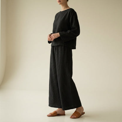 Conjunto de lino de pierna ancha para mujer-Sets for women-Casaluzia