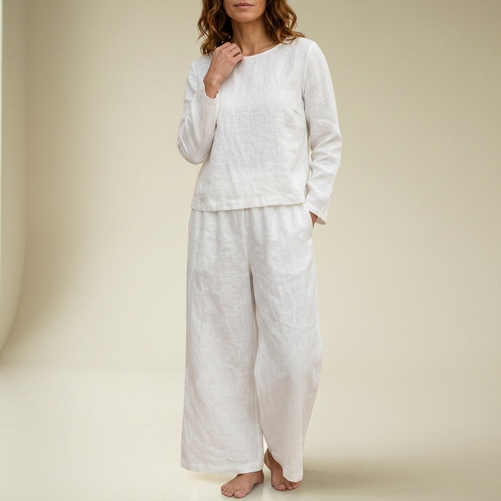 Conjunto de lino de pierna ancha para mujer-Sets for women-Casaluzia