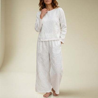 Conjunto de lino de pierna ancha para mujer-Sets for women-Casaluzia