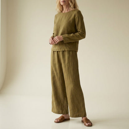 Conjunto de lino de pierna ancha para mujer-Sets for women-Casaluzia