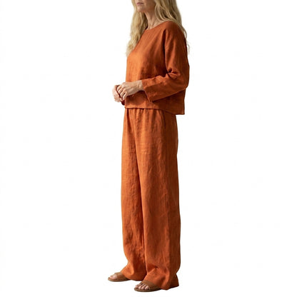 Conjunto de lino de pierna ancha para mujer-Sets for women-Casaluzia