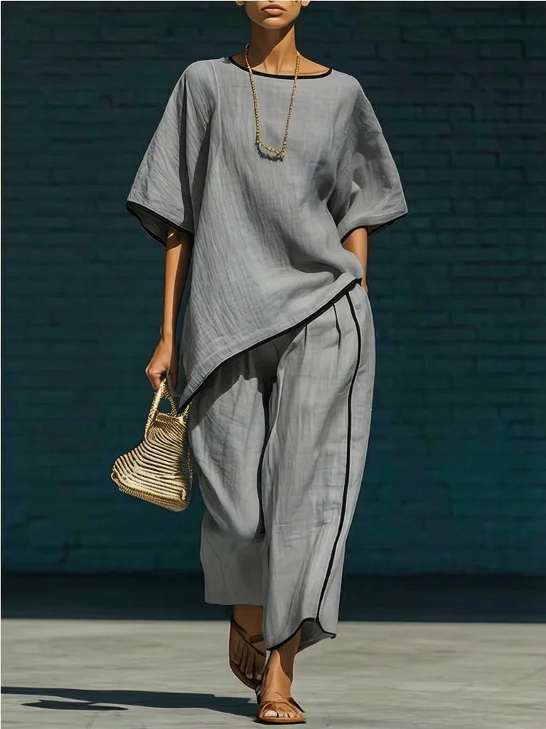 Conjunto de Lino para Mujer con Ribetes en Contraste-Sets for Men-Casaluzia