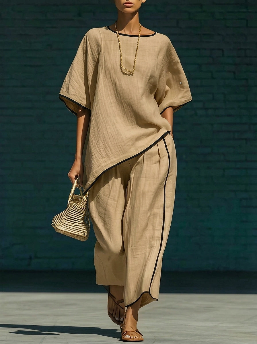 Conjunto de Lino para Mujer con Ribetes en Contraste-Sets for Men-Casaluzia