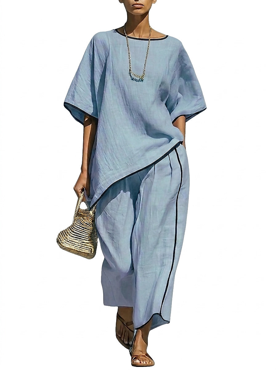 Conjunto de Lino para Mujer con Ribetes en Contraste-Sets for Men-Casaluzia