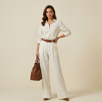 Conjunto de Mujer con Camisa de Manga Larga y Pantalón Ancho-Sets for women-Casaluzia