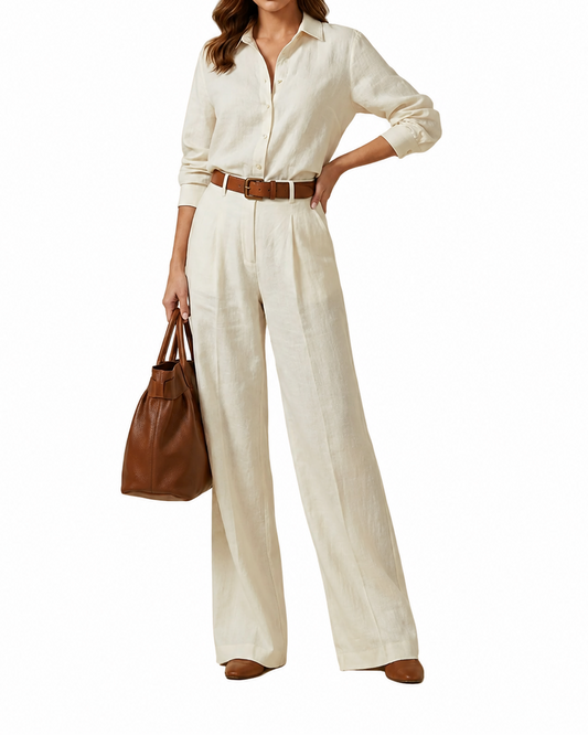 Conjunto de Mujer con Camisa de Manga Larga y Pantalón Ancho-Sets for women-Casaluzia