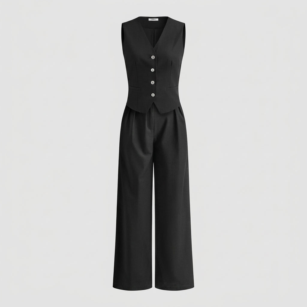 Conjunto de mujer con chaleco sin mangas y pantalón de pierna ancha-Sets for women-Casaluzia