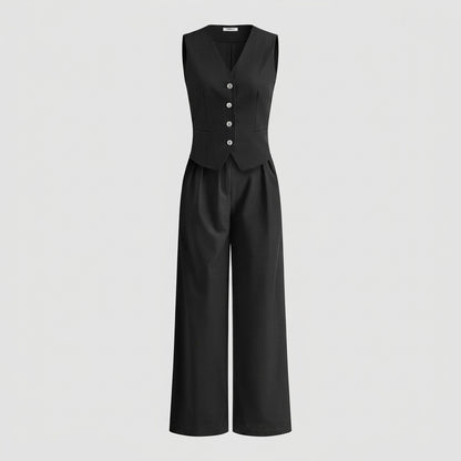 Conjunto de mujer con chaleco sin mangas y pantalón de pierna ancha-Sets for women-Casaluzia