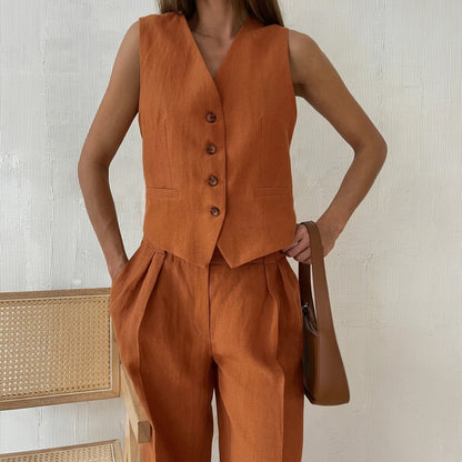 Conjunto de mujer con chaleco sin mangas y pantalón de pierna ancha-Sets for women-Casaluzia