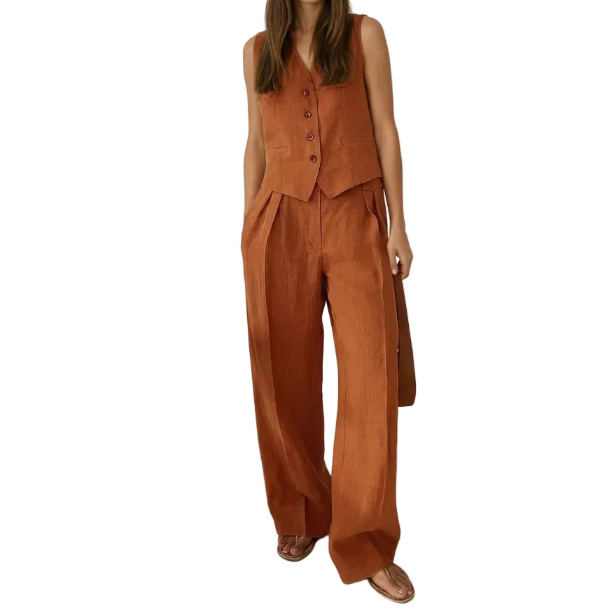 Conjunto de mujer con chaleco sin mangas y pantalón de pierna ancha-Sets for women-Casaluzia