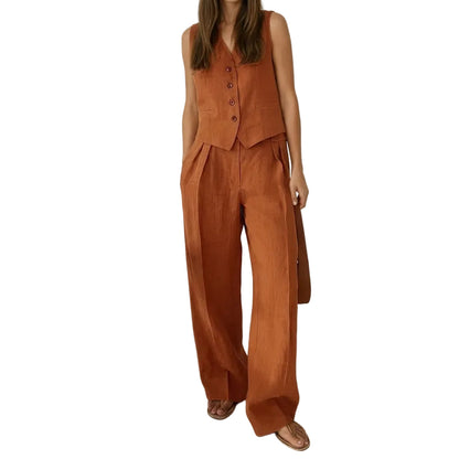 Conjunto de mujer con chaleco sin mangas y pantalón de pierna ancha-Sets for women-Casaluzia