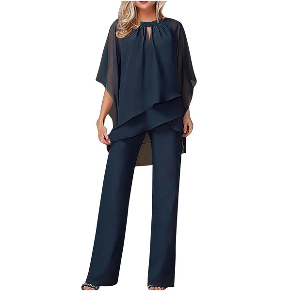 Conjunto de pantalón de pierna ancha con capa de gasa para mujer-Sets for women-Casaluzia