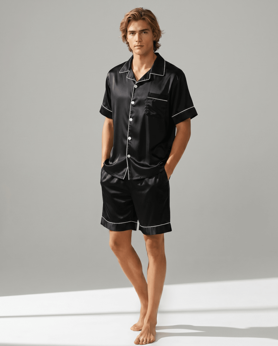 Conjunto de pijama de manga corta con botones para hombre-Sets for Men-Casaluzia