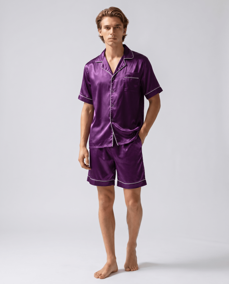 Conjunto de pijama de manga corta con botones para hombre-Sets for Men-Casaluzia
