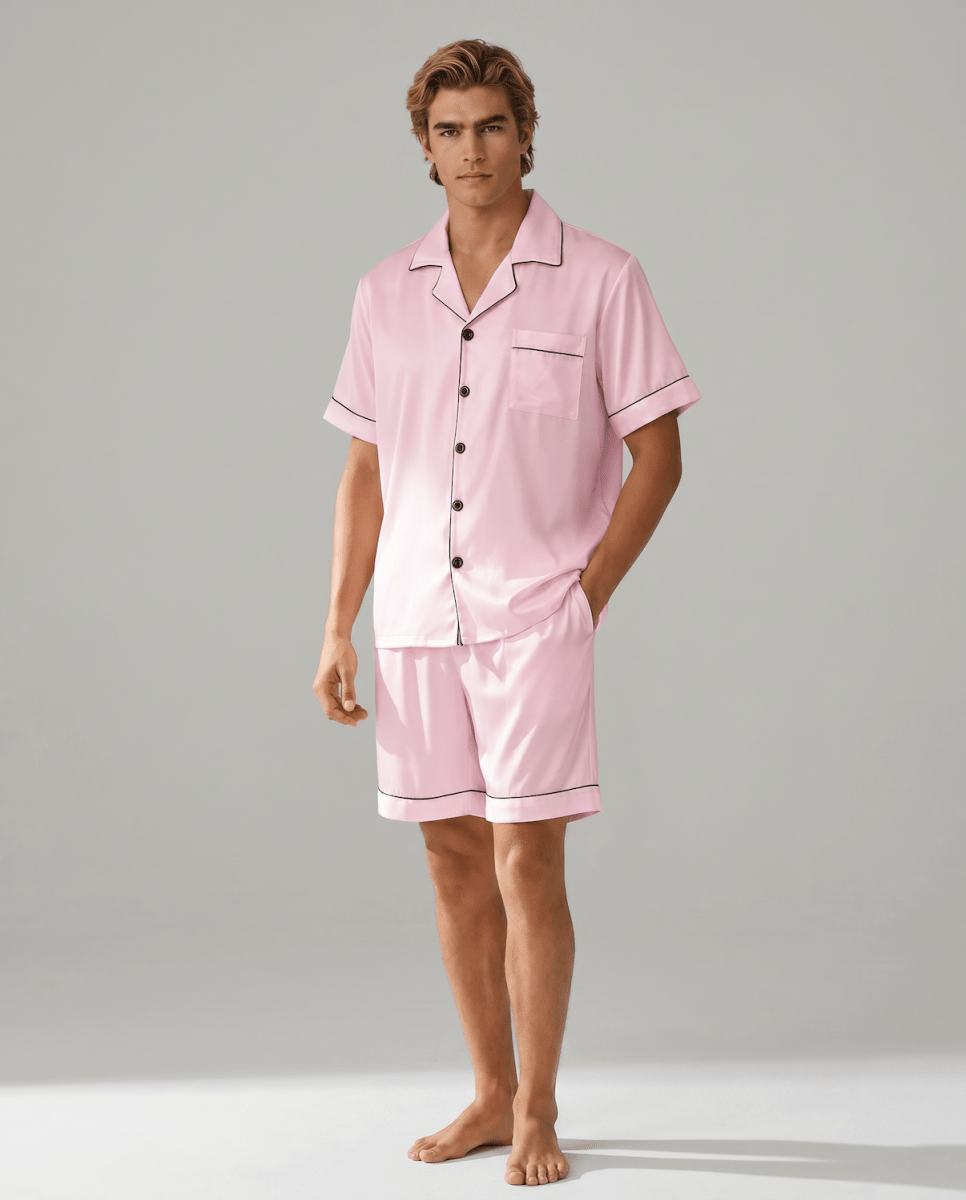 Conjunto de pijama de manga corta con botones para hombre-Sets for Men-Casaluzia