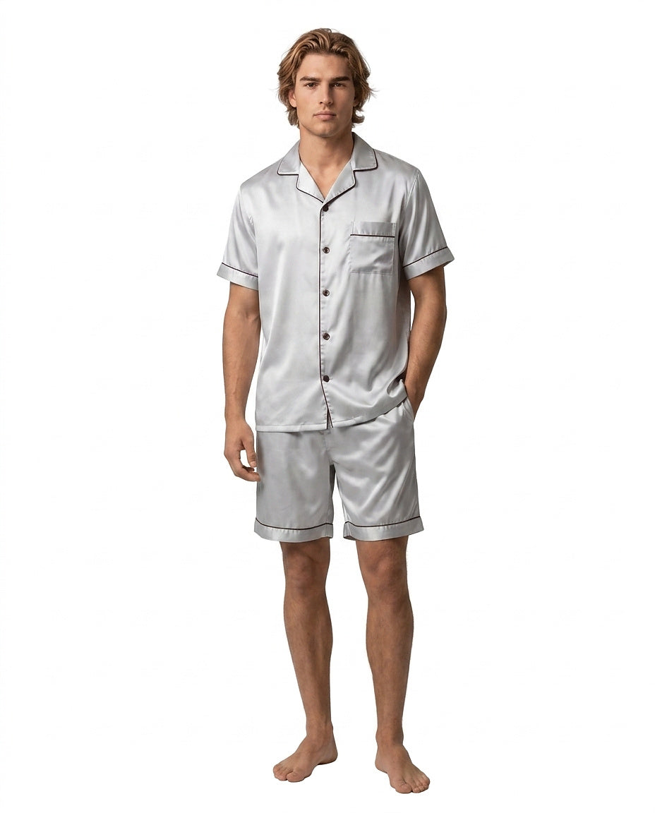 Conjunto de pijama de manga corta con botones para hombre-Sets for Men-Casaluzia
