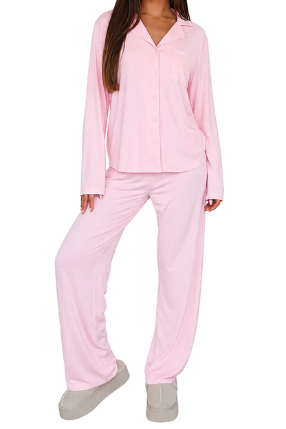 Conjunto de pijama para mujer con botones y cuello con solapas-Sets for women-Casaluzia