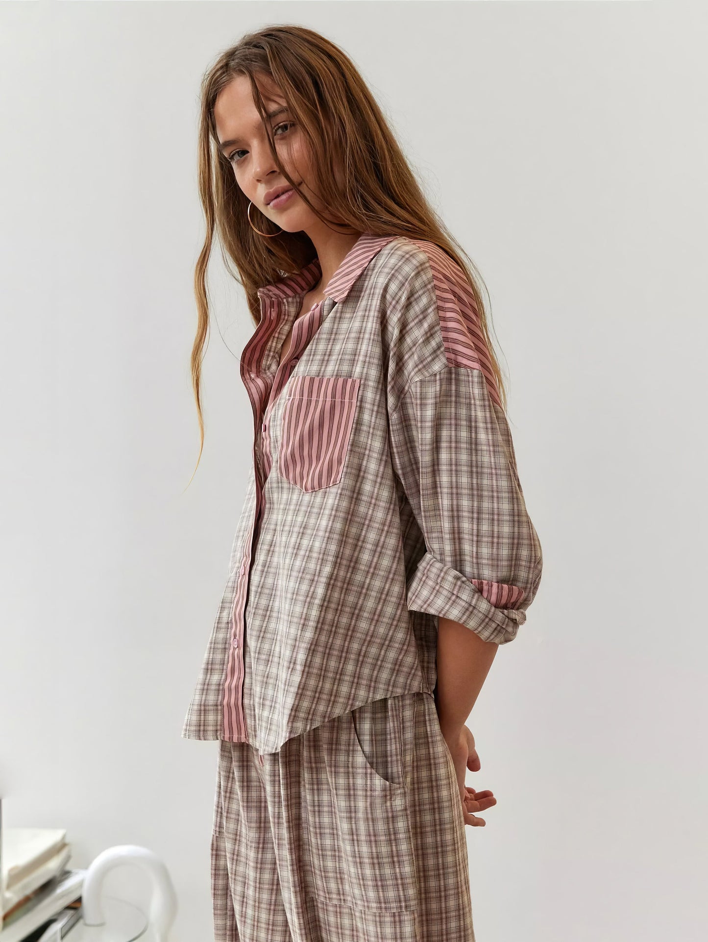 Conjunto de Pijama para Mujer con Camisa Abotonada y Pantalones con Cintura Elástica-Sets for women-Casaluzia