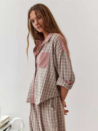 Conjunto de Pijama para Mujer con Camisa Abotonada y Pantalones con Cintura Elástica-Sets for women-Casaluzia