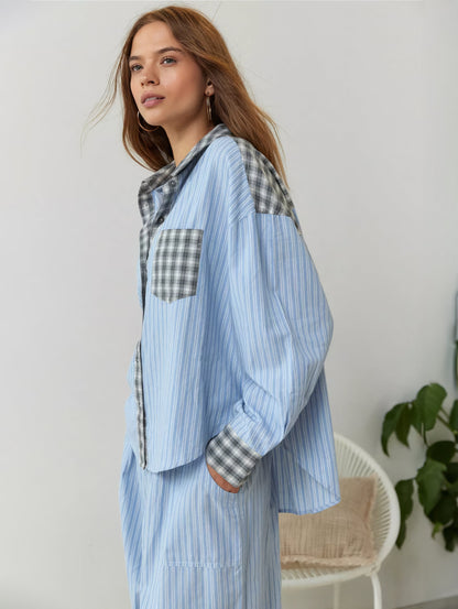Conjunto de Pijama para Mujer con Camisa Abotonada y Pantalones con Cintura Elástica-Sets for women-Casaluzia