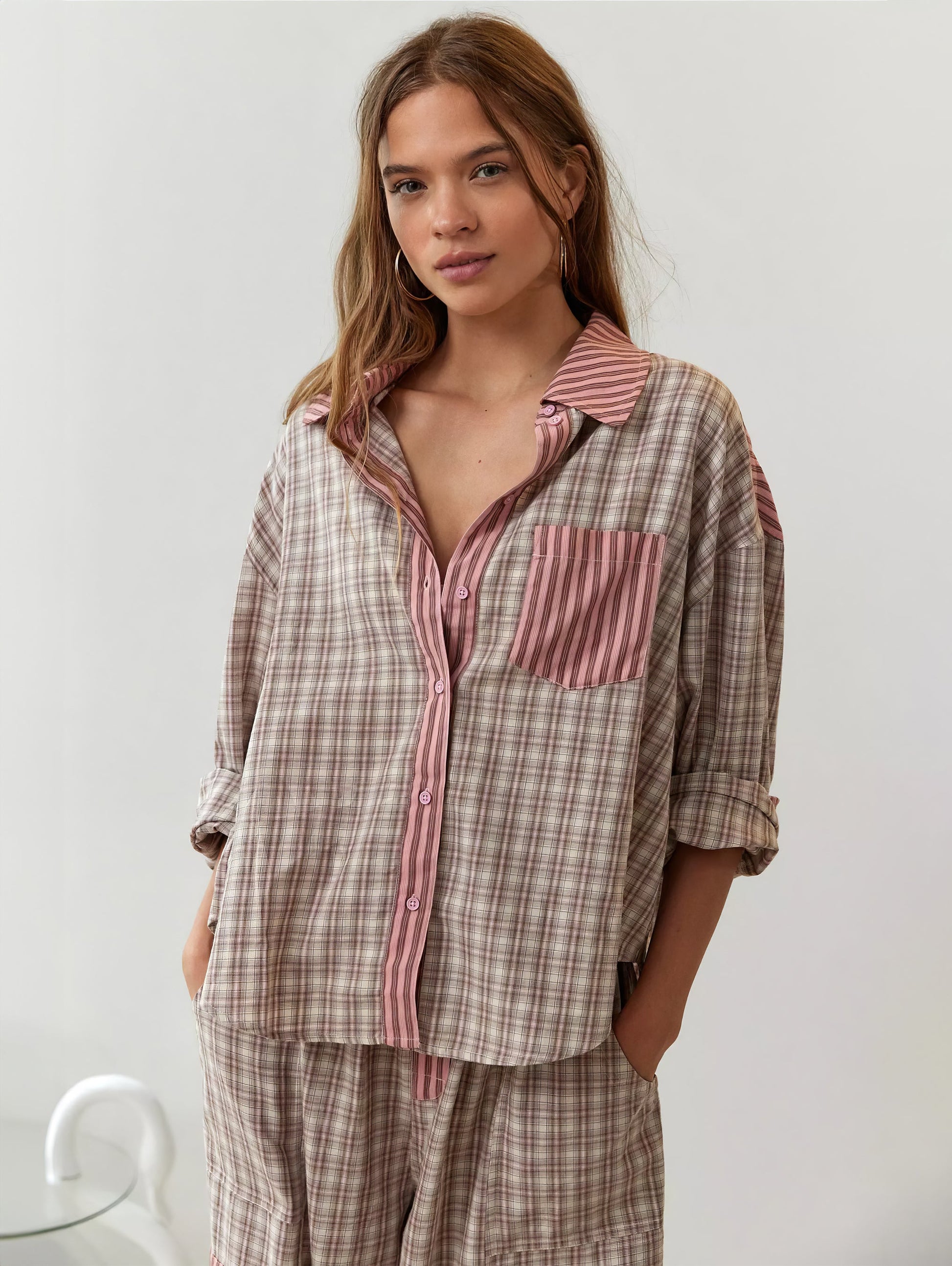Conjunto de Pijama para Mujer con Camisa Abotonada y Pantalones con Cintura Elástica-Sets for women-Casaluzia