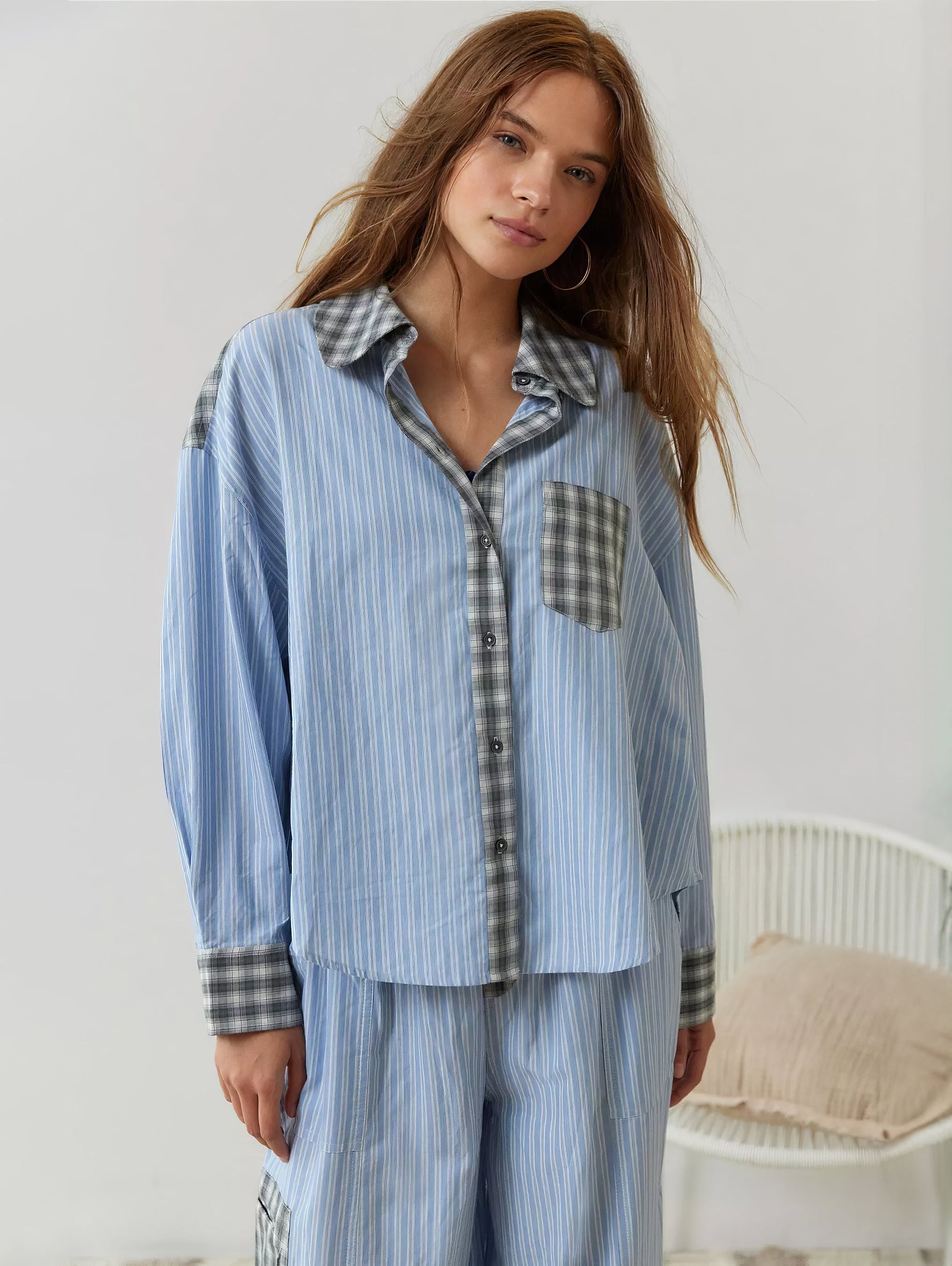 Conjunto de Pijama para Mujer con Camisa Abotonada y Pantalones con Cintura Elástica-Sets for women-Casaluzia