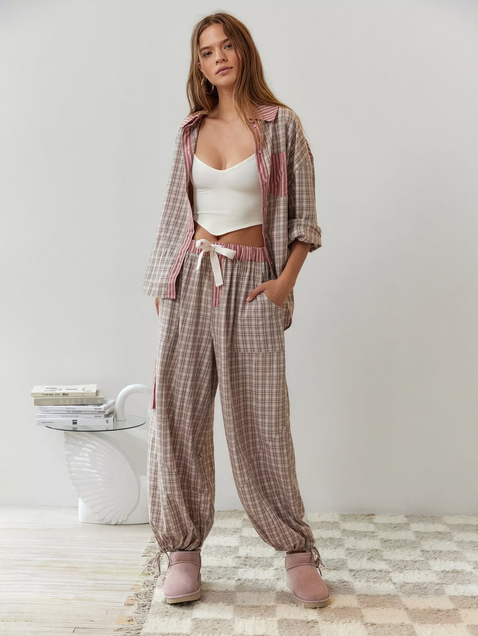 Conjunto de Pijama para Mujer con Camisa Abotonada y Pantalones con Cintura Elástica-Sets for women-Casaluzia