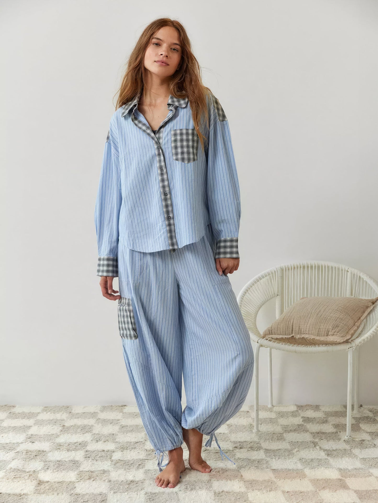 Conjunto de Pijama para Mujer con Camisa Abotonada y Pantalones con Cintura Elástica-Sets for women-Casaluzia