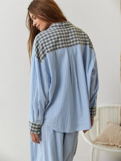 Conjunto de Pijama para Mujer con Camisa Abotonada y Pantalones con Cintura Elástica-Sets for women-Casaluzia
