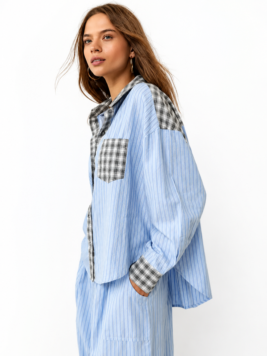 Conjunto de Pijama para Mujer con Camisa Abotonada y Pantalones con Cintura Elástica-Sets for women-Casaluzia