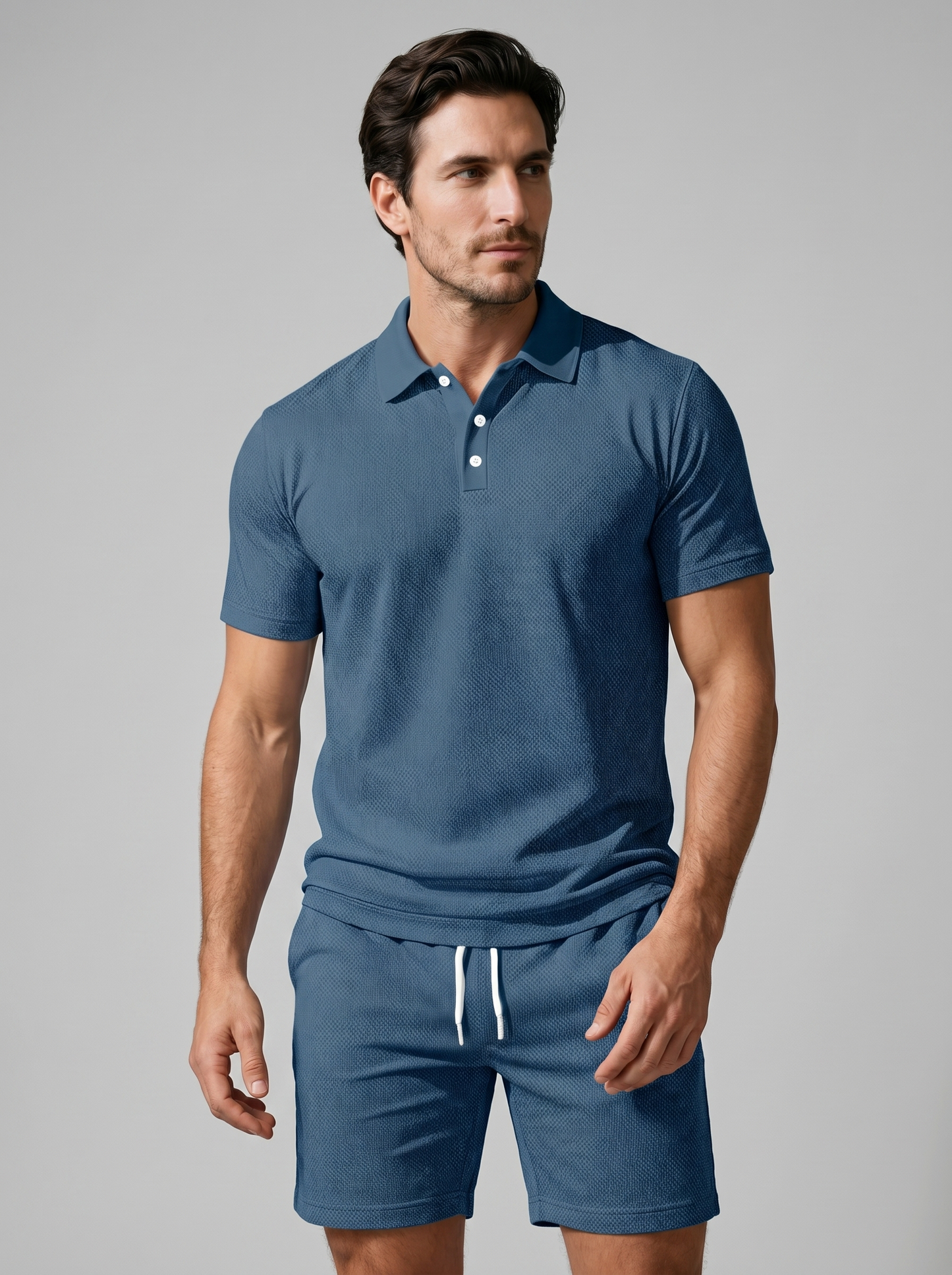 Conjunto de polo y pantalones cortos texturizados para hombre-Sets for Men-Casaluzia