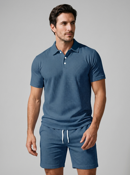 Conjunto de polo y pantalones cortos texturizados para hombre-Sets for Men-Casaluzia