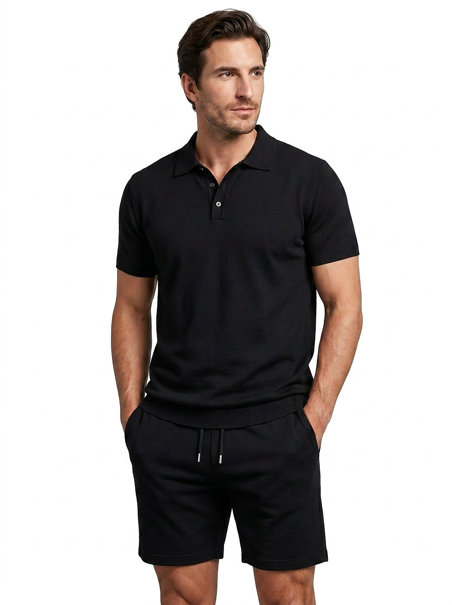Conjunto de polo y pantalones cortos texturizados para hombre-Sets for Men-Casaluzia