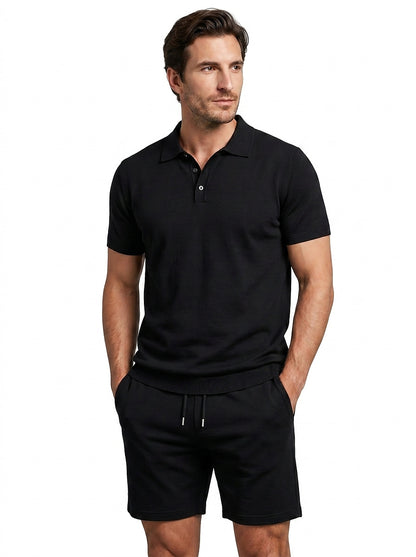 Conjunto de polo y pantalones cortos texturizados para hombre-Sets for Men-Casaluzia