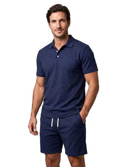 Conjunto de polo y pantalones cortos texturizados para hombre-Sets for Men-Casaluzia
