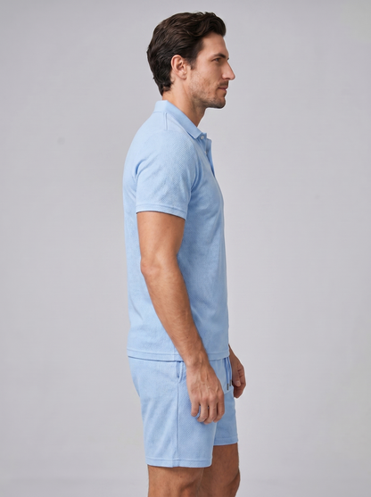 Conjunto de polo y pantalones cortos texturizados para hombre-Sets for Men-Casaluzia