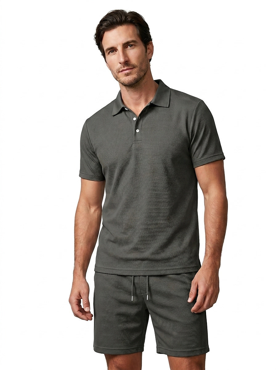 Conjunto de polo y pantalones cortos texturizados para hombre-Sets for Men-Casaluzia