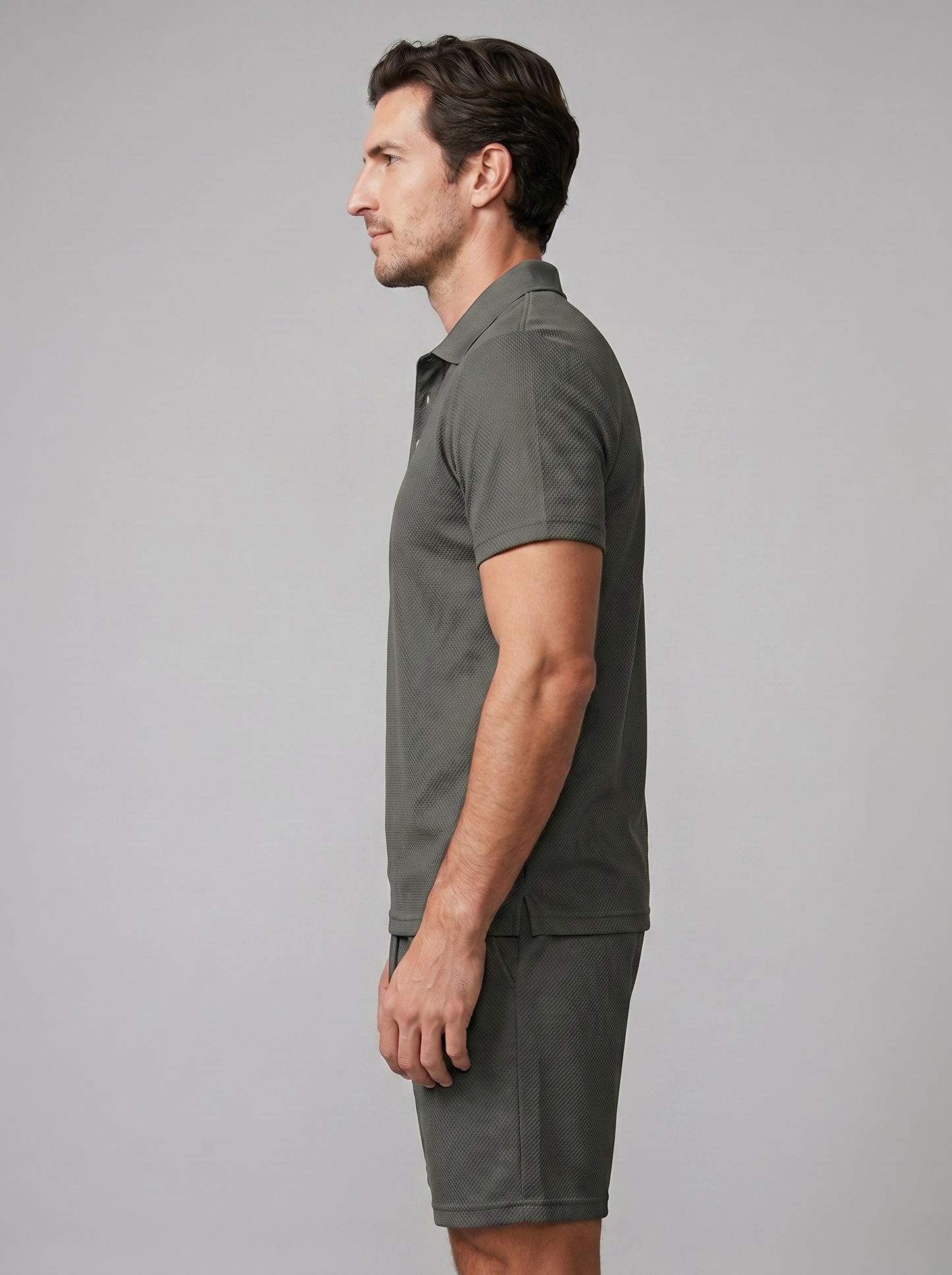 Conjunto de polo y pantalones cortos texturizados para hombre-Sets for Men-Casaluzia