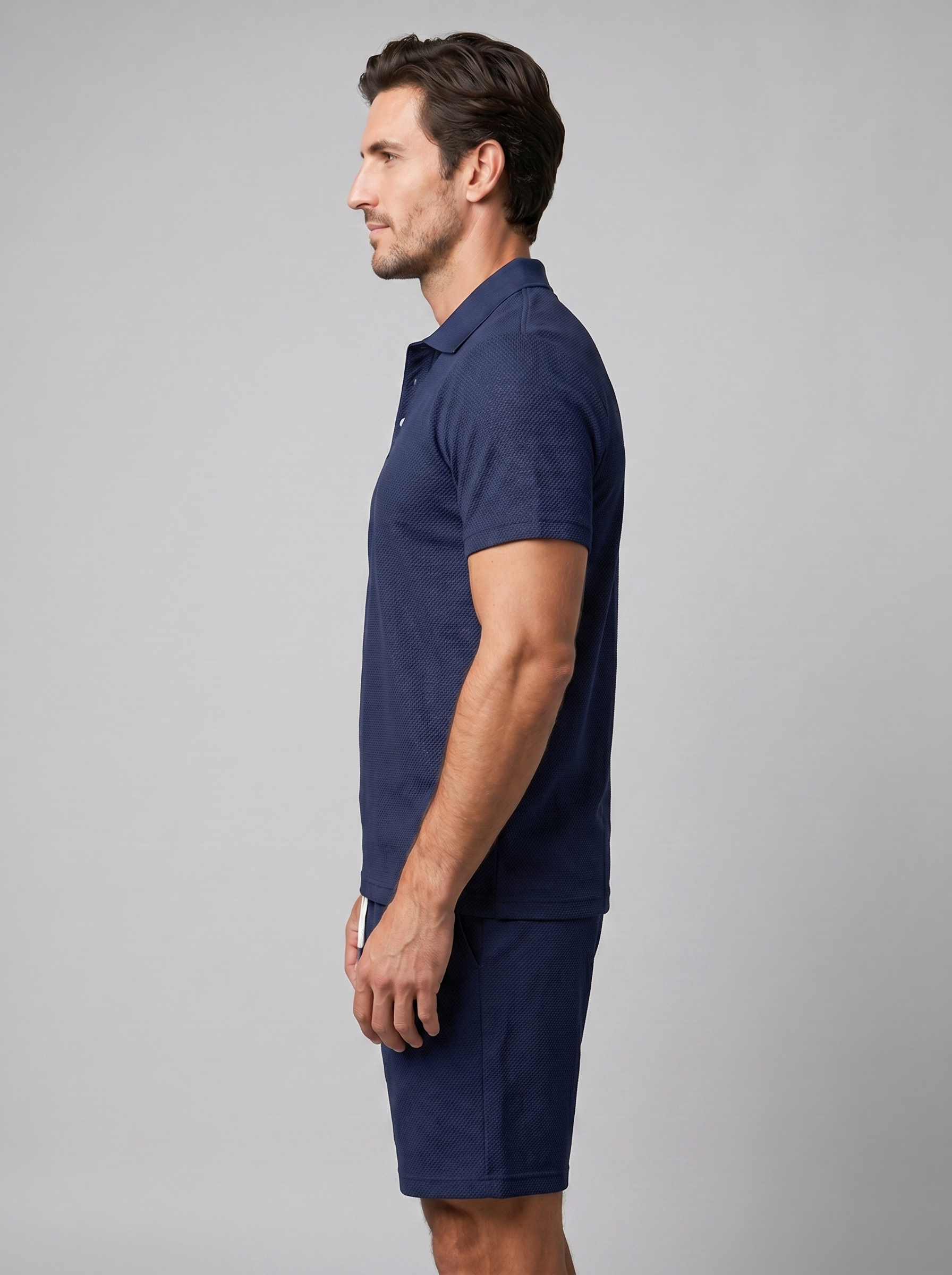 Conjunto de polo y pantalones cortos texturizados para hombre-Sets for Men-Casaluzia
