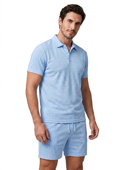 Conjunto de polo y pantalones cortos texturizados para hombre-Sets for Men-Casaluzia