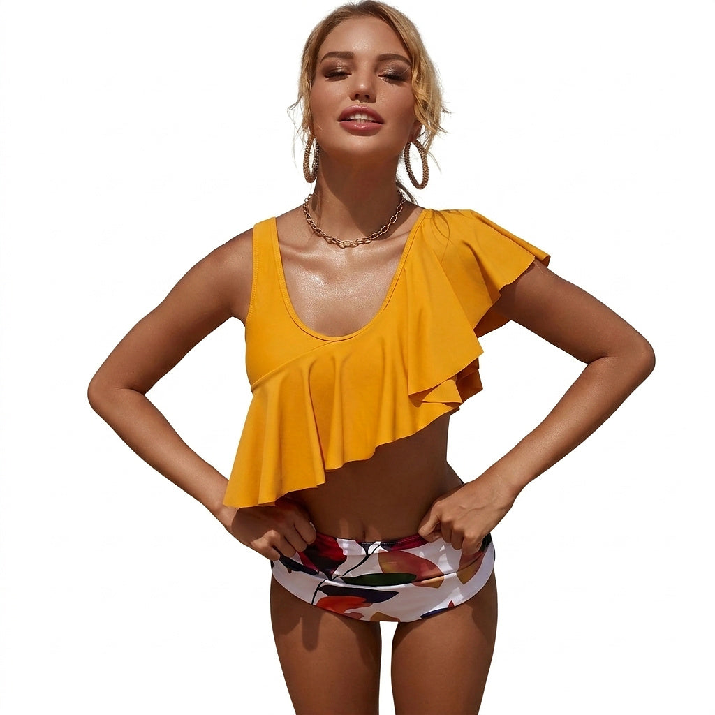 Conjunto de tankini con volantes para mujer con braguita de talle alto-Swimwear for Women-Casaluzia