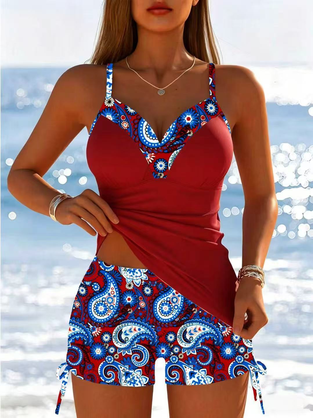 Conjunto de tankini para mujer con estampado de cachemira-Sets for women-Casaluzia
