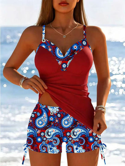Conjunto de tankini para mujer con estampado de cachemira-Sets for women-Casaluzia