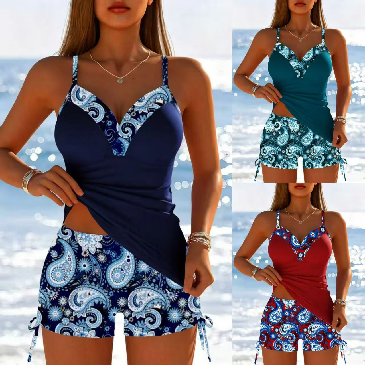 Conjunto de tankini para mujer con estampado de cachemira-Sets for women-Casaluzia
