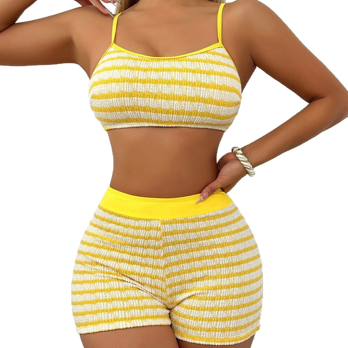 Conjunto de Top Corto a Rayas y Pantalones Cortos para Mujer-Sets for women-Casaluzia