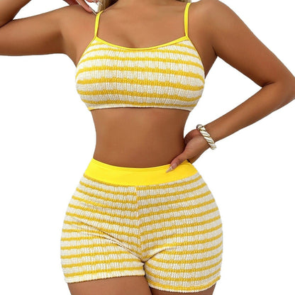 Conjunto de Top Corto a Rayas y Pantalones Cortos para Mujer-Sets for women-Casaluzia