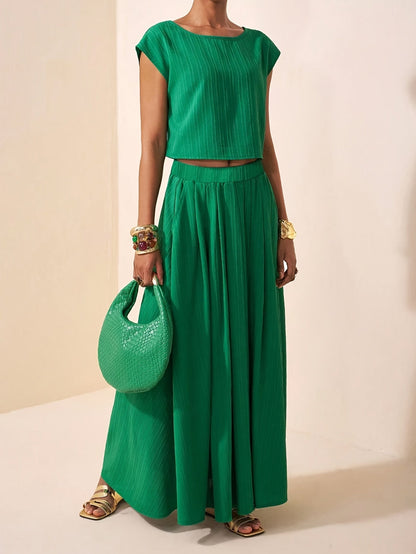Conjunto de Top Corto Acanalado y Falda Maxi para Mujer-Sets for women-Casaluzia
